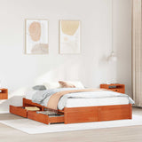 Bed Frame with Drawer with Storage Wax Brown Solid Pine Wood 3423809
