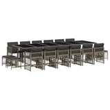 17 Piece Garden Dining Set with Cushions Grey Poly Rattan 3211004