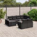 ZNTS 11 Piece Garden Sofa Set with Cushions Black Poly Rattan 3228915