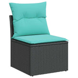 5 Piece Garden Sofa Set with Cushions Black Poly Rattan Acacia 3326788