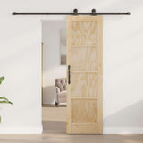 Sliding Door Natural and Black 61 x 198.5 cm Solid Pine Wood 3445458