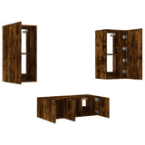 4 Piece TV Wall Units with LED Smoked Oak Engineered Wood 3216822