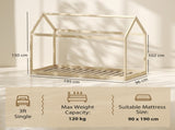 Single Bed Frame, House Scandinavian Wooden Bed Frame for 90W x 190Dcm Mattress, Pine Wood Bed Base, T3398P553273