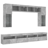 8 Piece TV Wall Cabinet Set with LED Lights Concrete Grey 3216767