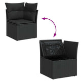 7 Piece Garden Sofa Set with Cushions Black Poly Rattan Acacia 3327562