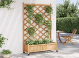 Planter with Trellis and Wheels Brown Solid Wood Fir 3207653