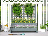 2-Tier Garden Bed with Trellis, Wooden Elevated Planter Box with Drainage Holes, Outdoor T3398P328034