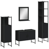 4 Piece Bathroom Cabinet Set Black Engineered Wood 3214359