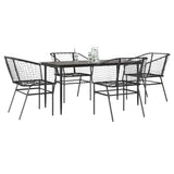 5 Piece Garden Dining Set Black Poly Rattan Glass 3334488