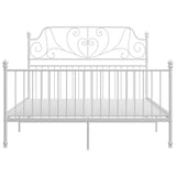 Bed Frame White Powder-Coated Metal Double Durable Bed Frame 324854