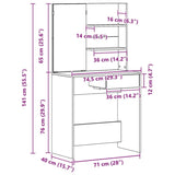 ZNTS Black Oak Dressing Table with Mirror - 74.5 x 40 x 141 cm 862782