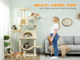 202cm Cat Tree with 6 Scratching Posts, 2 Hammocks, 2 Condos, 2 Perches, Pompoms, for Cats to Rest T3398P552535