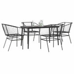 5 Piece Garden Dining Set Black Poly Rattan Glass 3334487