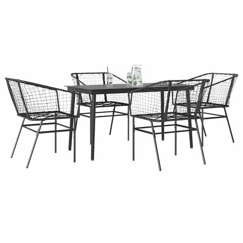 5 Piece Garden Dining Set Black Poly Rattan Glass 3334487