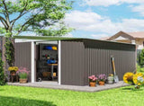 11.3 x 9.2ft Lean to Metal Garden Shed, Outdoor Galvanised Tool Storage House with Double Sliding T3398P320203