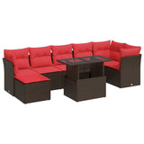 8 Piece Garden Sofa Set with Cushions Brown Poly Rattan Acacia 3326205