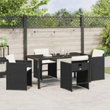 Garden Dining Set with Cushion 5 pcs Black Poly Rattan 3379974