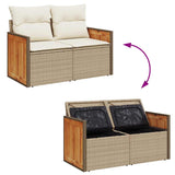 9 Piece Garden Sofa Set with Cushions Beige Poly Rattan Acacia 3327747