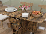 Multi-Storage Six-Person Drop Leaf Dining Table - Rustic Brown T3398P343307