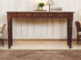 Solid Wood Turned Legs 3 Drawer Chestnut Console, 3 Drawers, Dark Brown B2743P403487