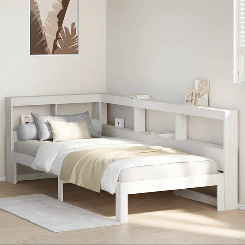 ZNTS Bookcase Bed without Mattress White 75x190 cm Small Single Solid Wood Pine 3324407