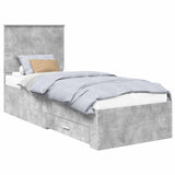 Bed Frame Concrete Grey and Silver 70 x 190 cm Engineered Wood 3411371