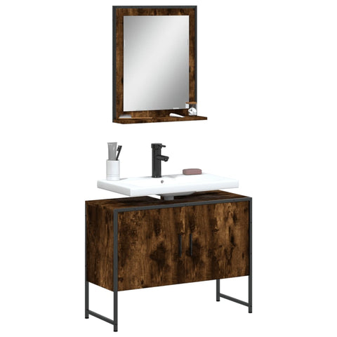 ZNTS 2 Piece Bathroom Cabinet Set Smoked Oak Engineered Wood 3214341