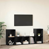 TV Cabinet Set Wall-mounted 3 pcs Black Engineered Wood 3393253