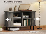Mid-Century Modern Sideboard Storage Cabinet Slatted Tambour Sliding Doors, Kitchen Cabinet T3398P377902