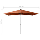 313791 Garden Parasol with LEDs and Steel Pole Terracotta 2x3 m