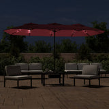 Double-Head Garden Parasol with LEDs Bordeaux Red 449x265 cm 362957