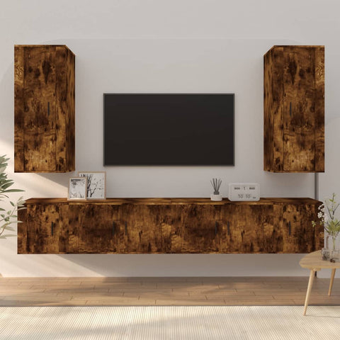 6 Piece TV Cabinet Set Smoked Oak Engineered Wood 3188843