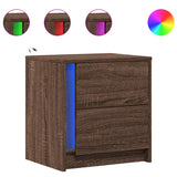 ZNTS Bedside Cabinet with LED Lights Brown Oak Engineered Wood 852059