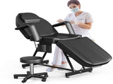 Salon Beauty Bed and Hydraulic Stool, Adjustable 3-Section Massage Table w/Detachable Head Cushions, 29353600