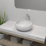 Bathroom Basin with Mixer Tap Ceramic Round White 275495
