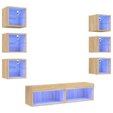 8 Piece TV Wall Units with LED Sonoma Oak Engineered Wood 3216635