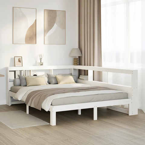 ZNTS Bookcase Bed without Mattress White 140x200 cm Solid Wood Pine 3324383