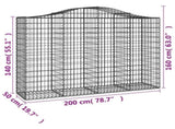 Arched Gabion Baskets 9 pcs 200x50x140/160 cm Galvanised Iron 3145689