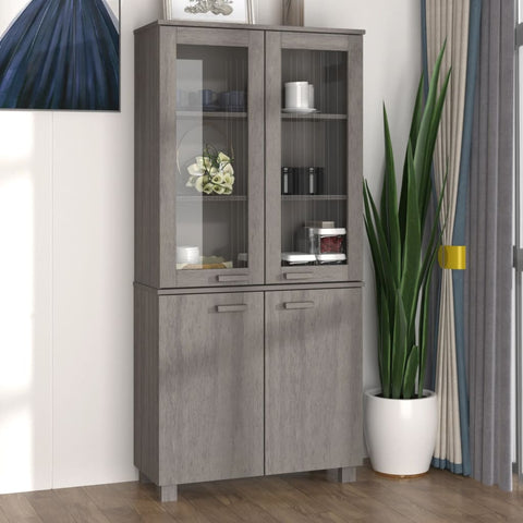 ZNTS Highboard HAMAR Solid Wood Pine Light Grey 3100929