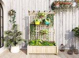 Raised Bed with Drainage Holes, Wood Planter with Trellis for Climbing Plants to Grow Vegetables, T3398P310880