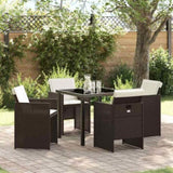 Garden Dining Set with Cushion Folding 5 pcs Brown Poly rattan 3379952
