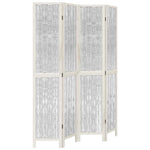 Room Divider 4 Panels White Solid Wood Paulownia 358675