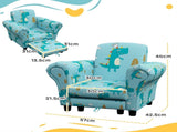 2 Piece Kids Sofa Set with Dinosaur Design, Wooden Frame, for 1.5-3 Years Old, Blue T3398P421962