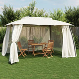 Gazebo with Double Roof and Mesh Walls Cream 3.93x2.93 m Steel 368451
