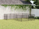 Dog Playpen 12 Panels Black Galvanised Steel 3209558
