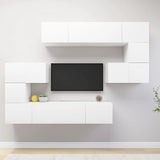 8 Piece TV Cabinet Set White Engineered Wood 3078723