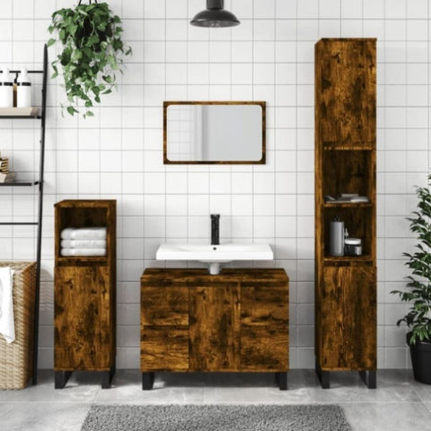 ZNTS Bathroom Cabinet Smoked Oak 80x33x60 cm Engineered Wood 831665