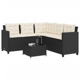 Garden Sofa with Table and Cushions L-shaped Black Poly Rattan 369039