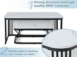 Nesting Coffee Table Set of 2, Marble Effect Square Side Tables with Drawer & Storage Shelf, Black N605P460817W