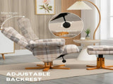 Linen Swivel Recliner Chair with Footstool, Wooden Base and Storage for Living Room, Multicolour T3398P343063
